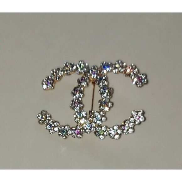 Unbranded Jewelry - CC Brooch 1.5" AB Rhinestone Goldtoned Brooch Pin + Free Gift Bag